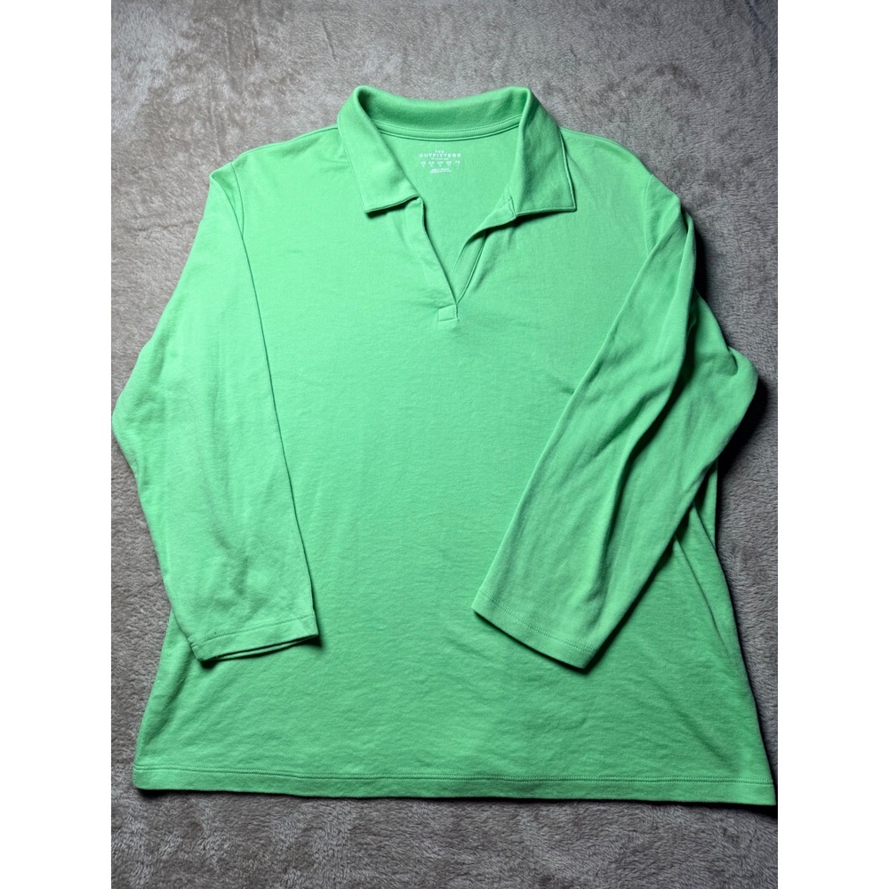 Lands End The Outfitters Womens Green V-Neck Polo Shirt Size Preppy Classic